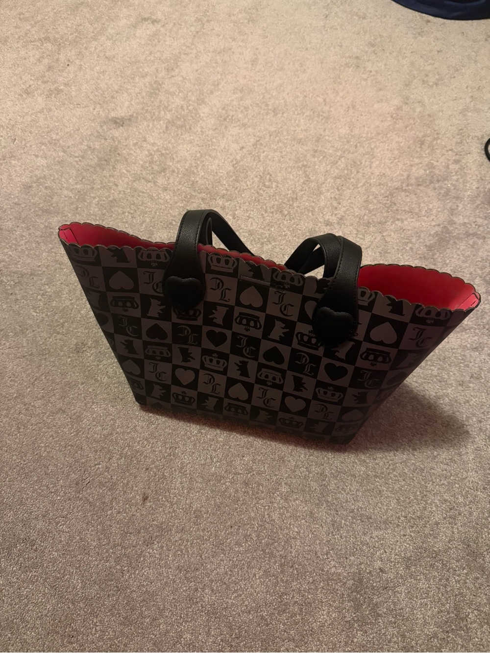 Juicy couture Black Tote with hot pink Interior and Heart-Accent Handles